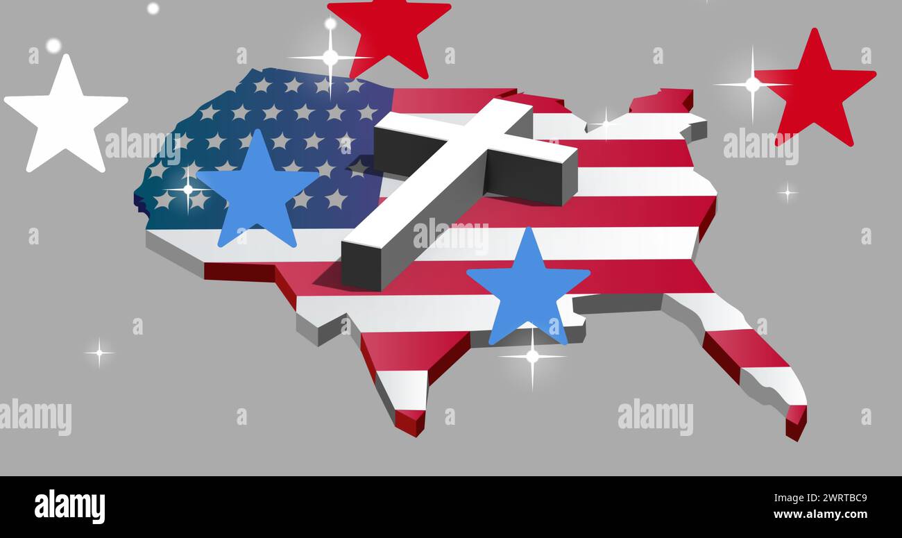 Thematic map united states hi res - Image Of Cross And Stars Over Map With Flag Of United States Of America 2WRTBC9 