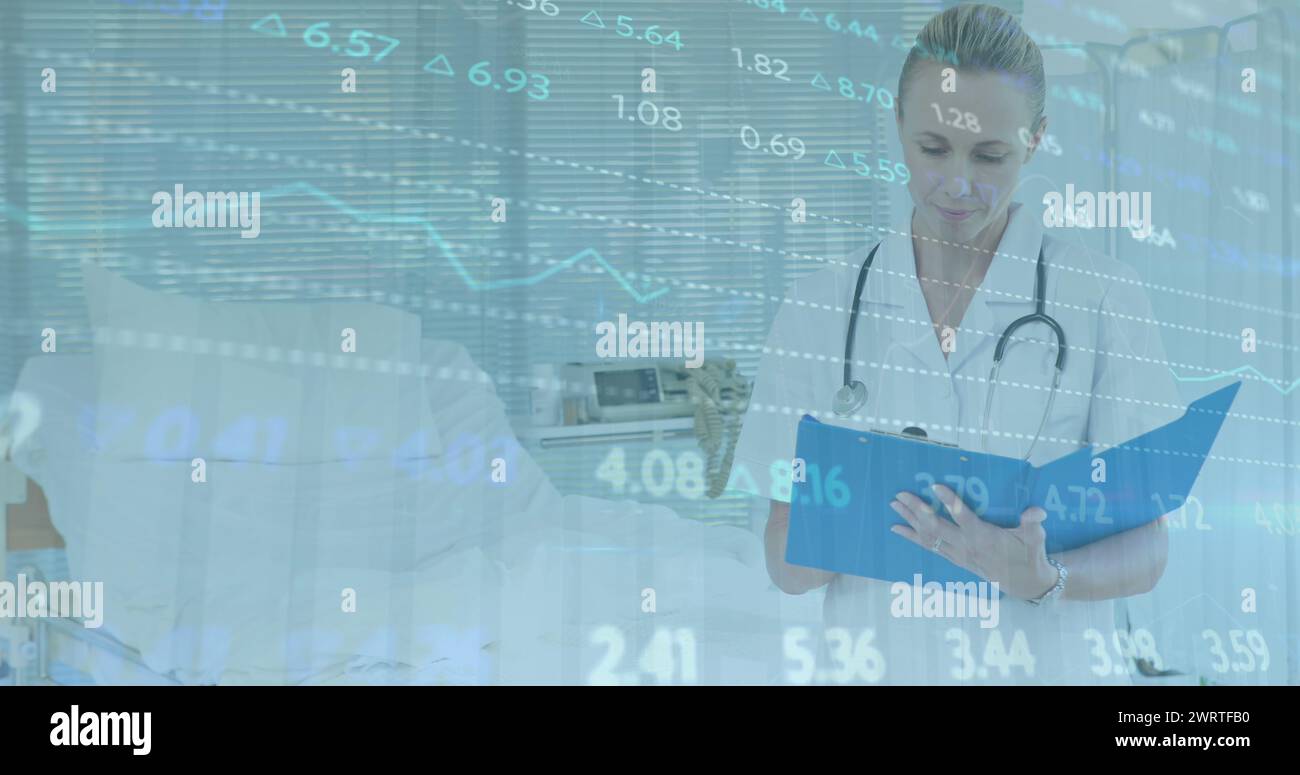 Image of data processing over caucasian female doctor Stock Photo - Alamy