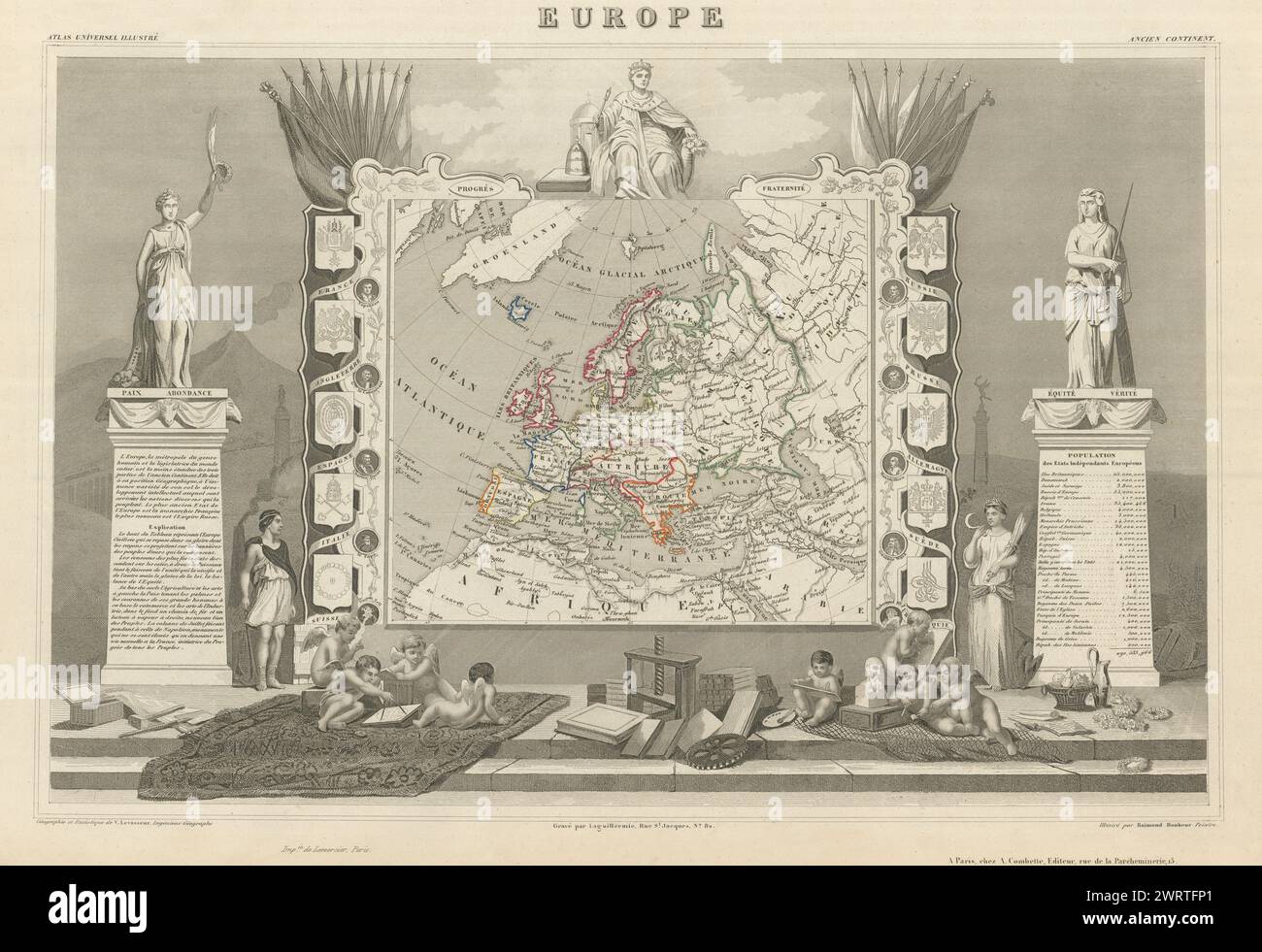 EUROPE. Decorative antique map/carte by Victor LEVASSEUR 1856 old Stock Photo