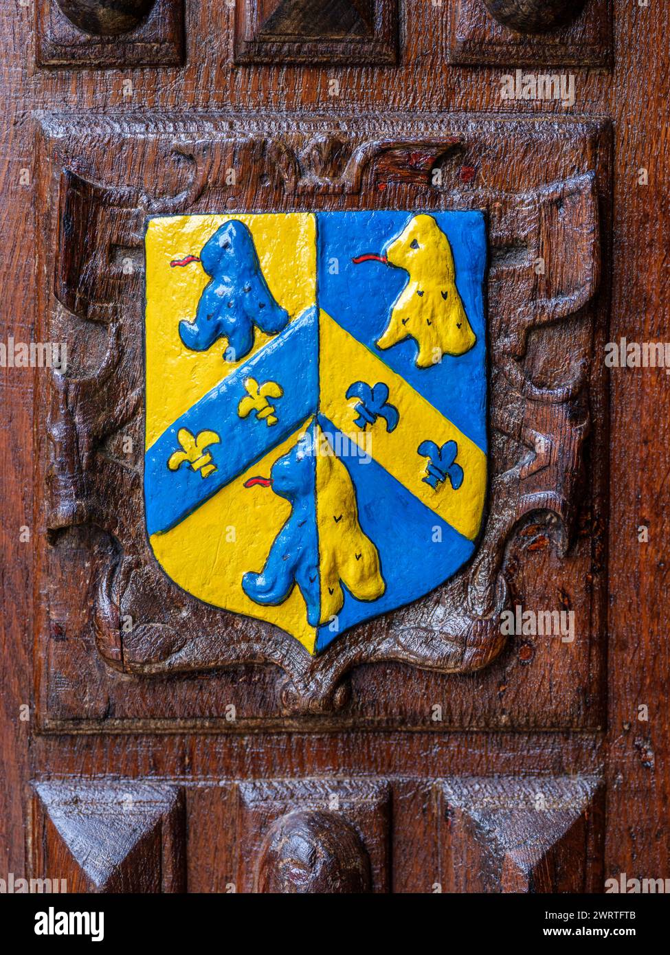 One of the crests on the door at the entrance to the Weston Library at the Bodleian in the city of Oxford. Stock Photo
