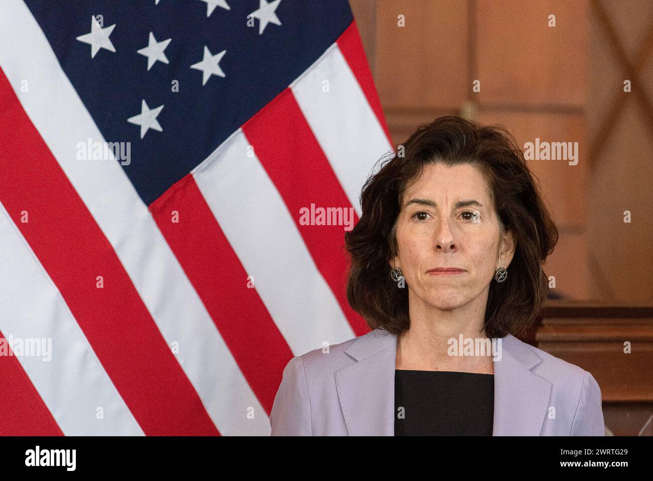 Bangkok, Thailand. 14th Mar, 2024. Gina Raimondo, US Secretary of Commerce seen during a meeting with business executives at of the Ministry of Foreign Affairs in Bangkok. Gina Raimondo, US Secretary of Commerce official visit to Thailand to promote US-Thai trade and investment relations. (Photo by Peerapon Boonyakiat/SOPA Images/Sipa USA) Credit: Sipa USA/Alamy Live News Stock Photo