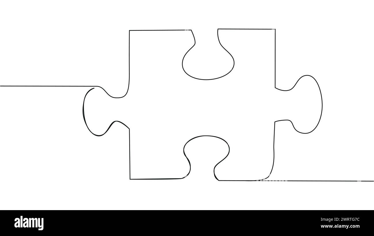 One line connecting puzzle pieces in one continuous line. Puzzle element Stock Vector