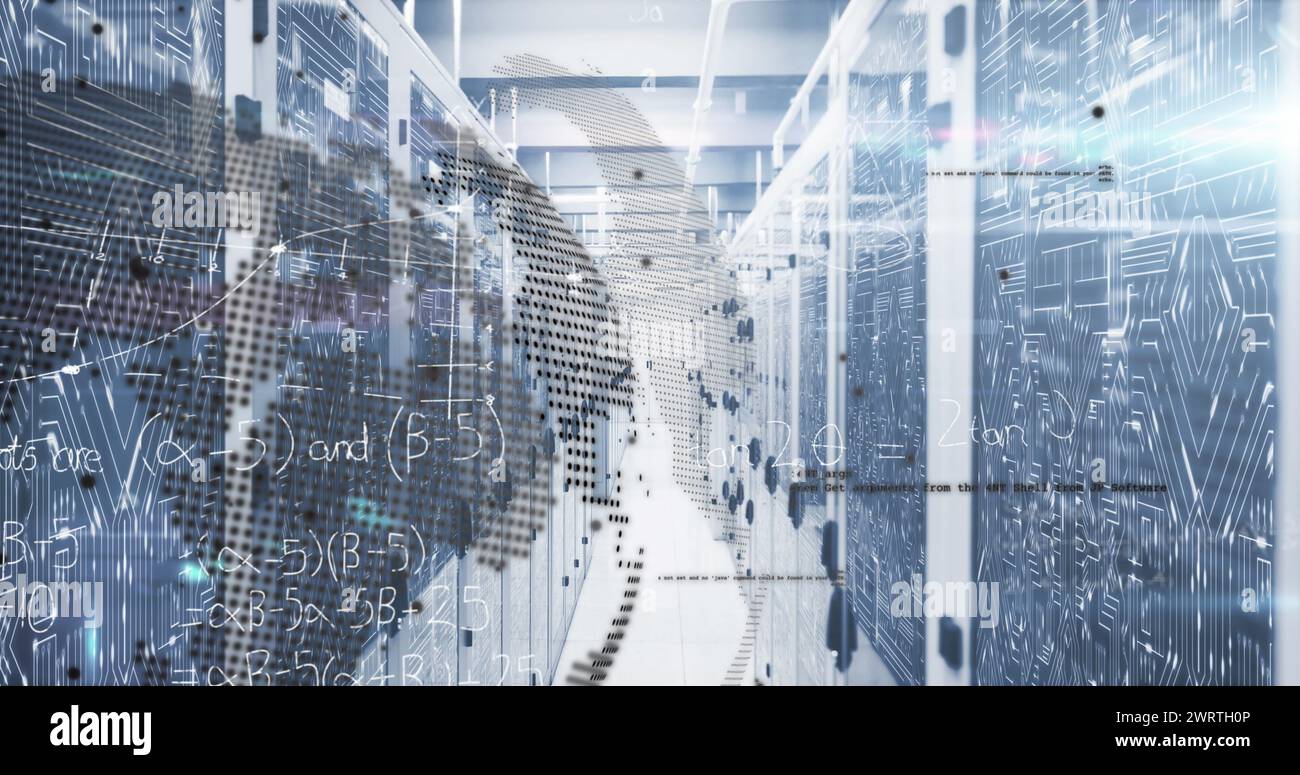 Image of and data processing over empty and server room Stock Photo - Alamy