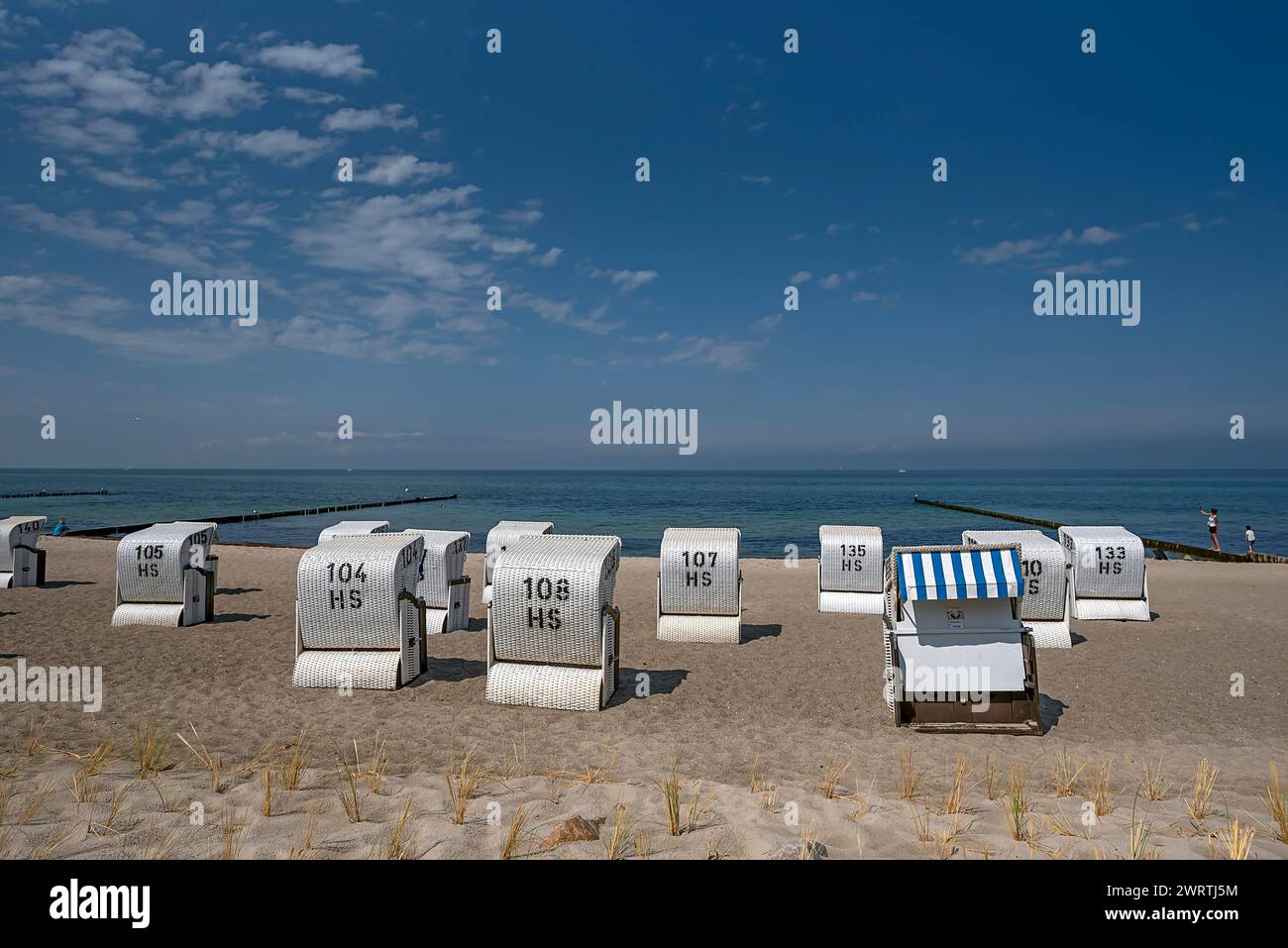 White beach chairs on the beach in Kuehlungsborn, Mecklenburg-Vorpommern, Germany Stock Photo