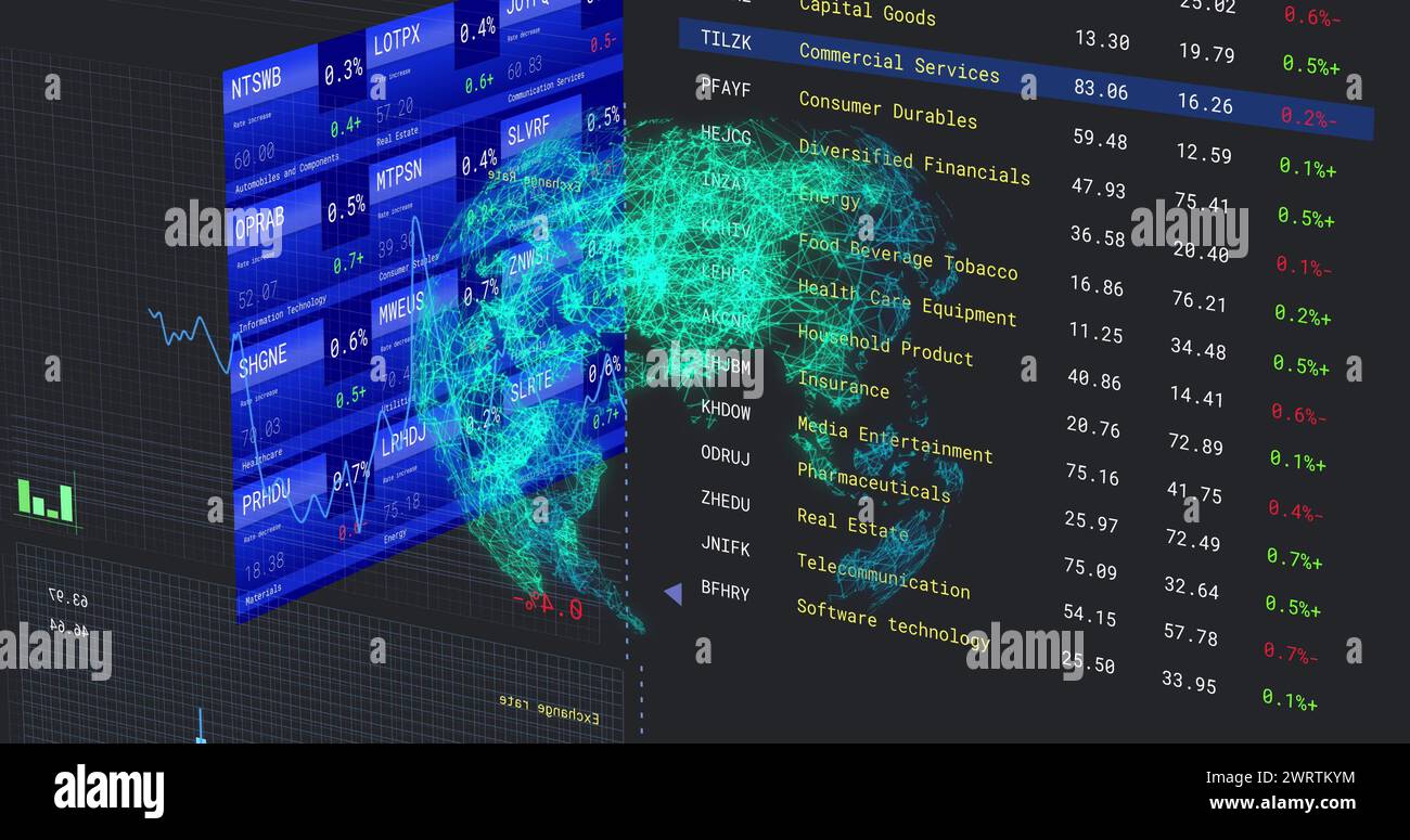 Image of financial data processing and statistics over globe Stock ...