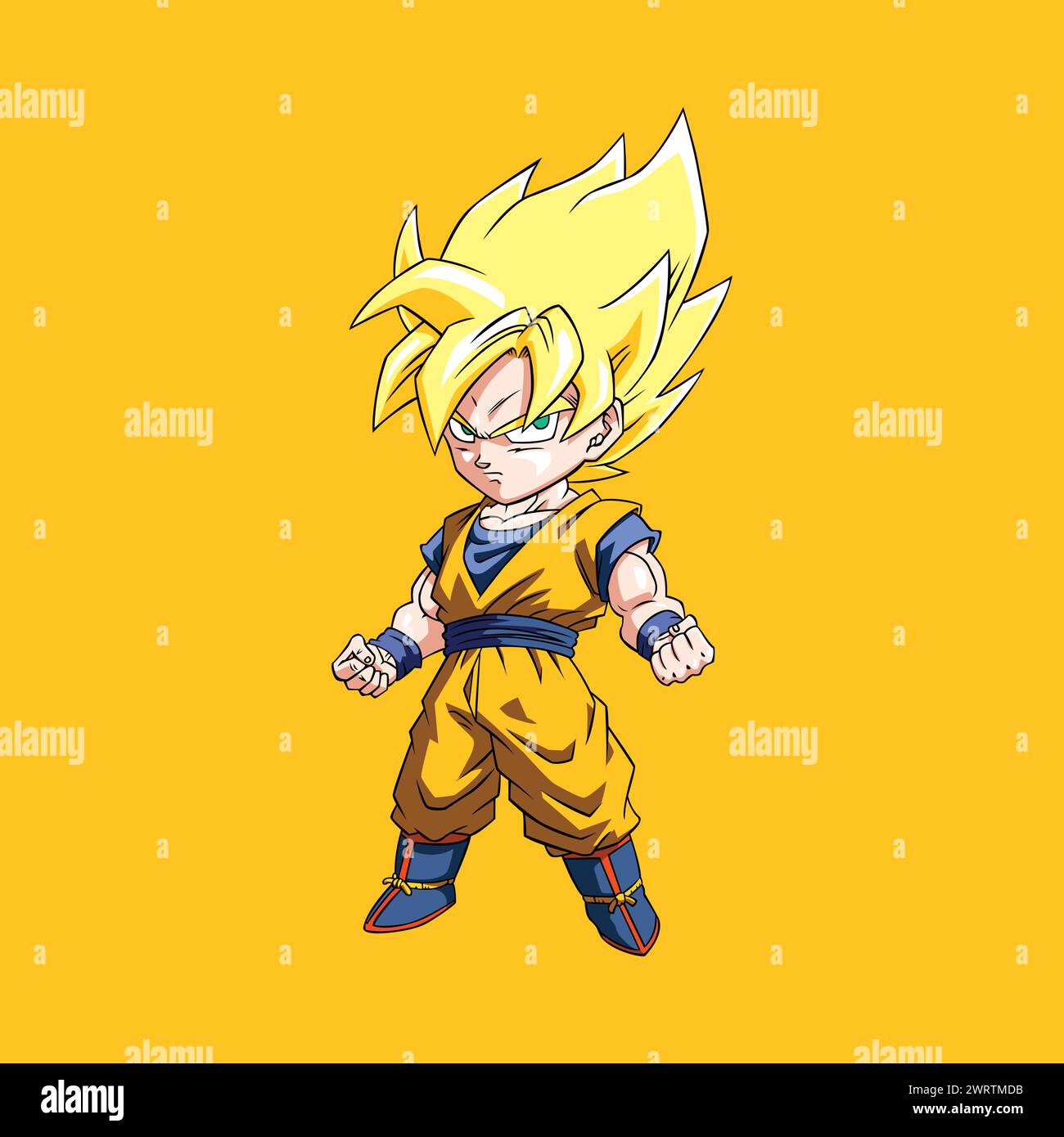 dragon ball character goku super saiyan chibi anime vector illustration