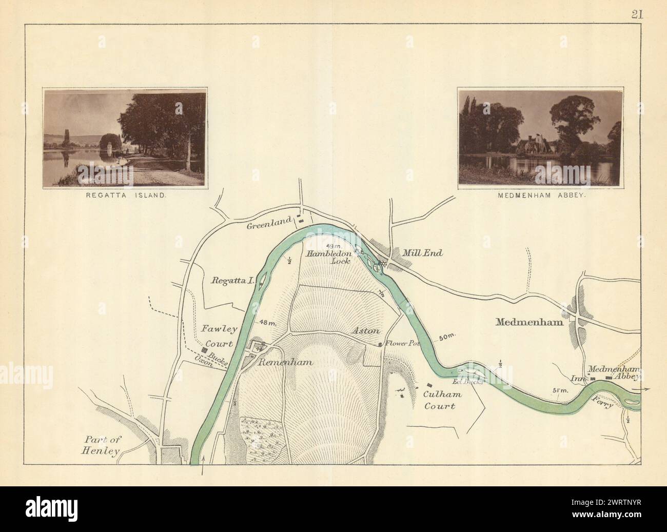 RIVER THAMES Henley - Remenham - Mill End - Medmenham. Regatta. TAUNT 1879 map Stock Photo