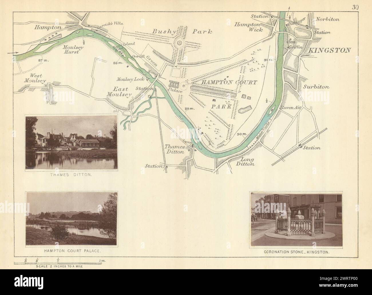 RIVER THAMES Hampton Molesey Thames/Long Ditton Surbiton Kingston TAUNT 1879 map Stock Photo