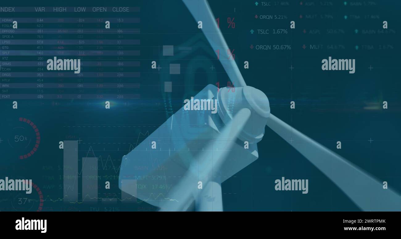 Image of graphs, charts with data processing on digital interface ...