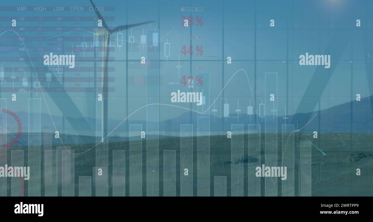 Image of graphs, charts with data processing on digital interface ...