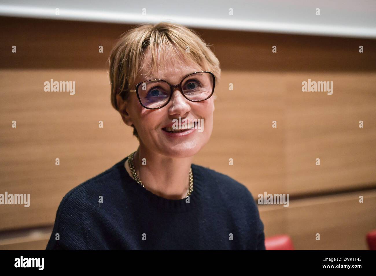 Paris, France. 14th Mar, 2024. French actress, writer, and director Judith Godreche looks on before her hearing before the Delegation for Women's Rights and Equal Opportunities for Men and Women at the National Assembly in Paris on March 14, 2024. Photo by Firas Abdullah/ABACAPRESS.COM Credit: Abaca Press/Alamy Live News Stock Photo