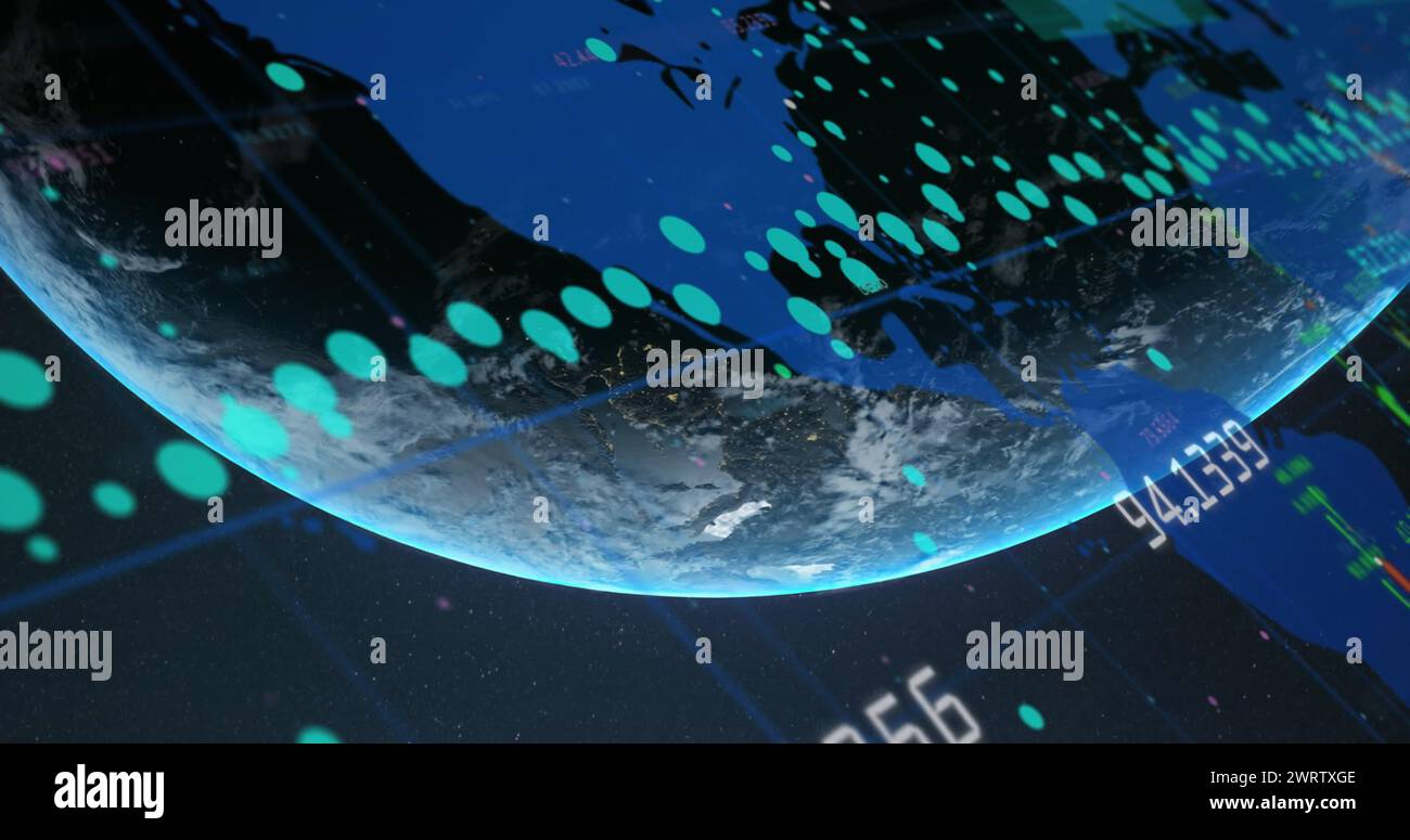 Image of world map and financial data processing over globe Stock Photo ...