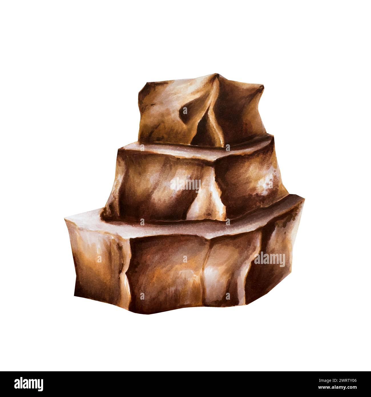 Watercolor stack pieces of chocolate . Hand drawn realistic dark milk and dark sweet illustration isolated on white background. For designers, packagi Stock Photo