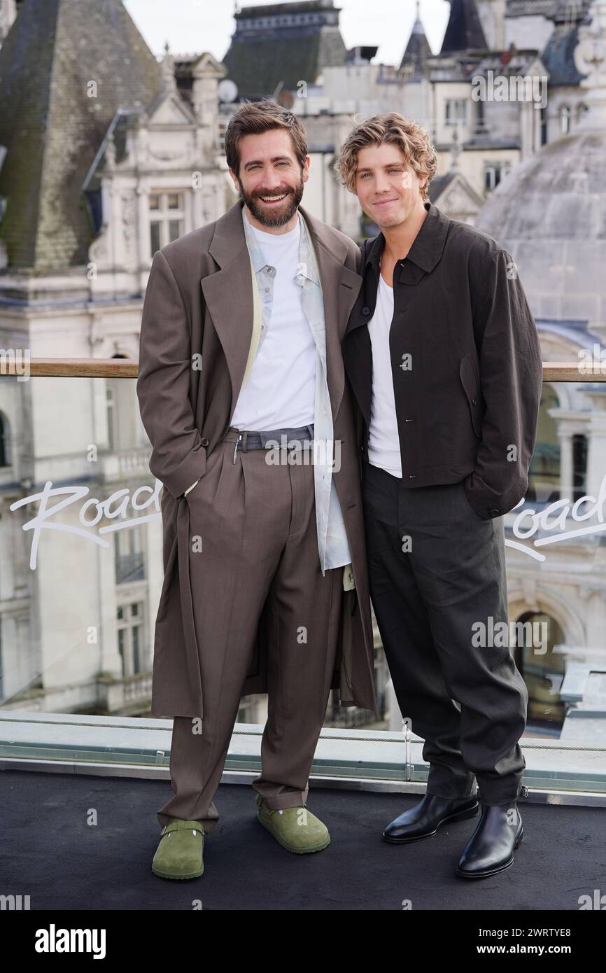 Jake Gyllenhaal (left) and Lukas Gage attend a photocall for Road House, at the Corinthia Hotel, London. Picture date: Thursday March 14, 2024. Stock Photo