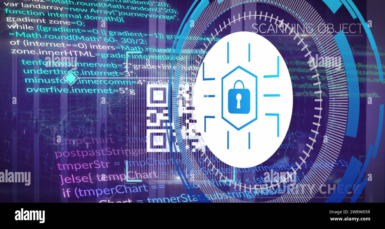 Image of data processing with padlock icon over server room Stock Photo ...