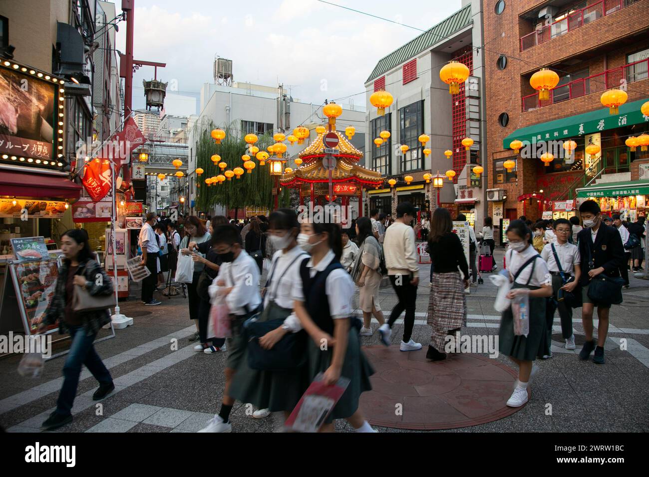 Kobe, Japan; 10th October 2023: Nankinmachi (南京町) is a compact Chinatown in central Kobe full of street food stands and restaurants. Stock Photo