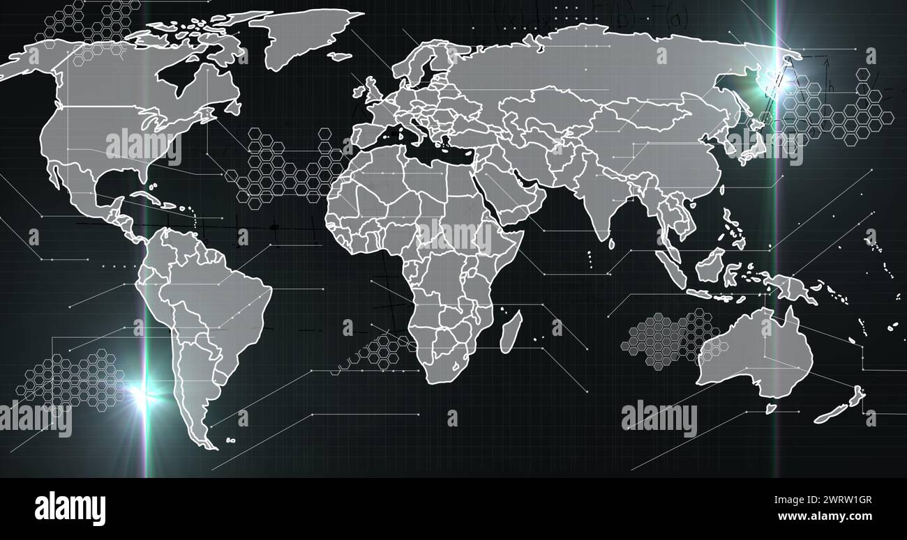 Image of data processing over world map Stock Photo - Alamy