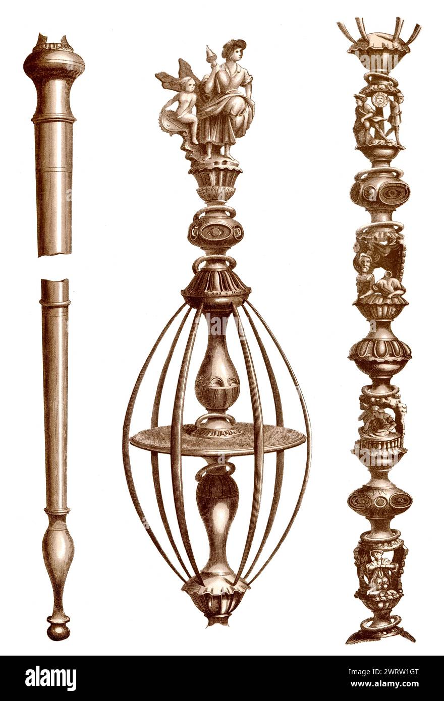 A typical Valdôtain style distaff or quenouille, 16th century Stock Photo
