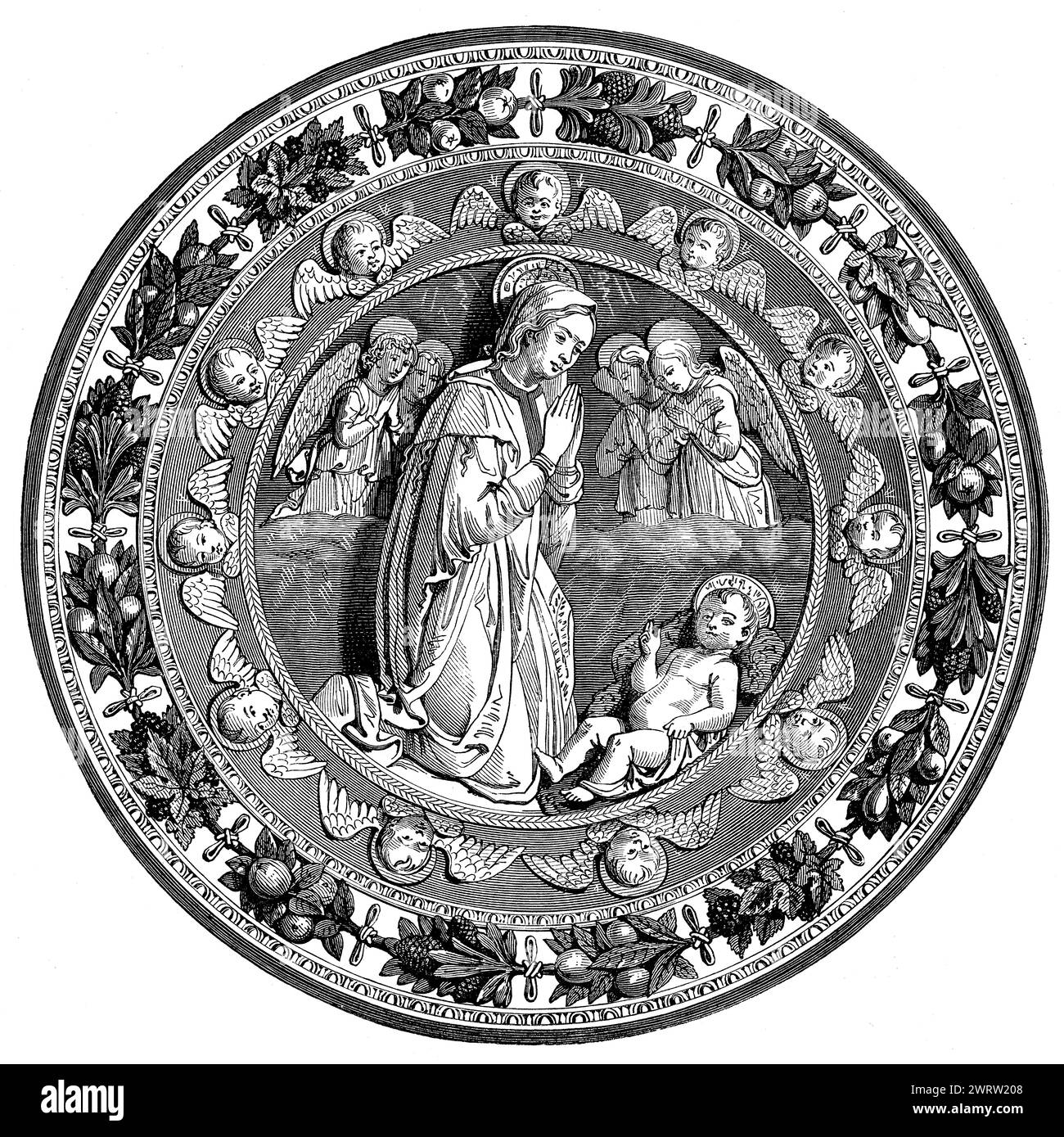 Madonna, tin-glazed pottery by Luca della Robbia, enameled terracotta of the 15th century Stock Photo