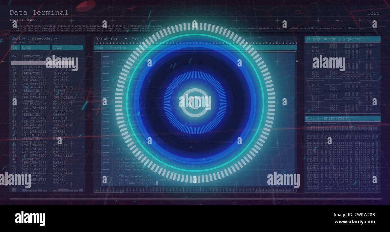Image of illuminated over old computer terminal screen against black ...