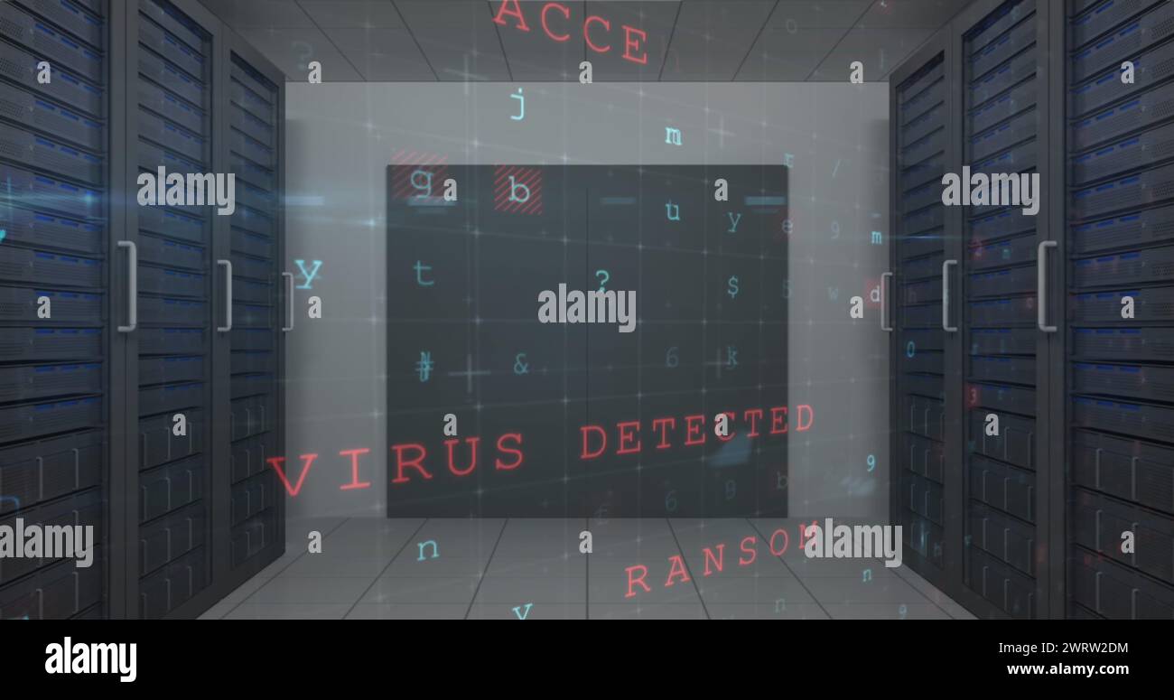 Image of cyber security data processing against computer server room ...
