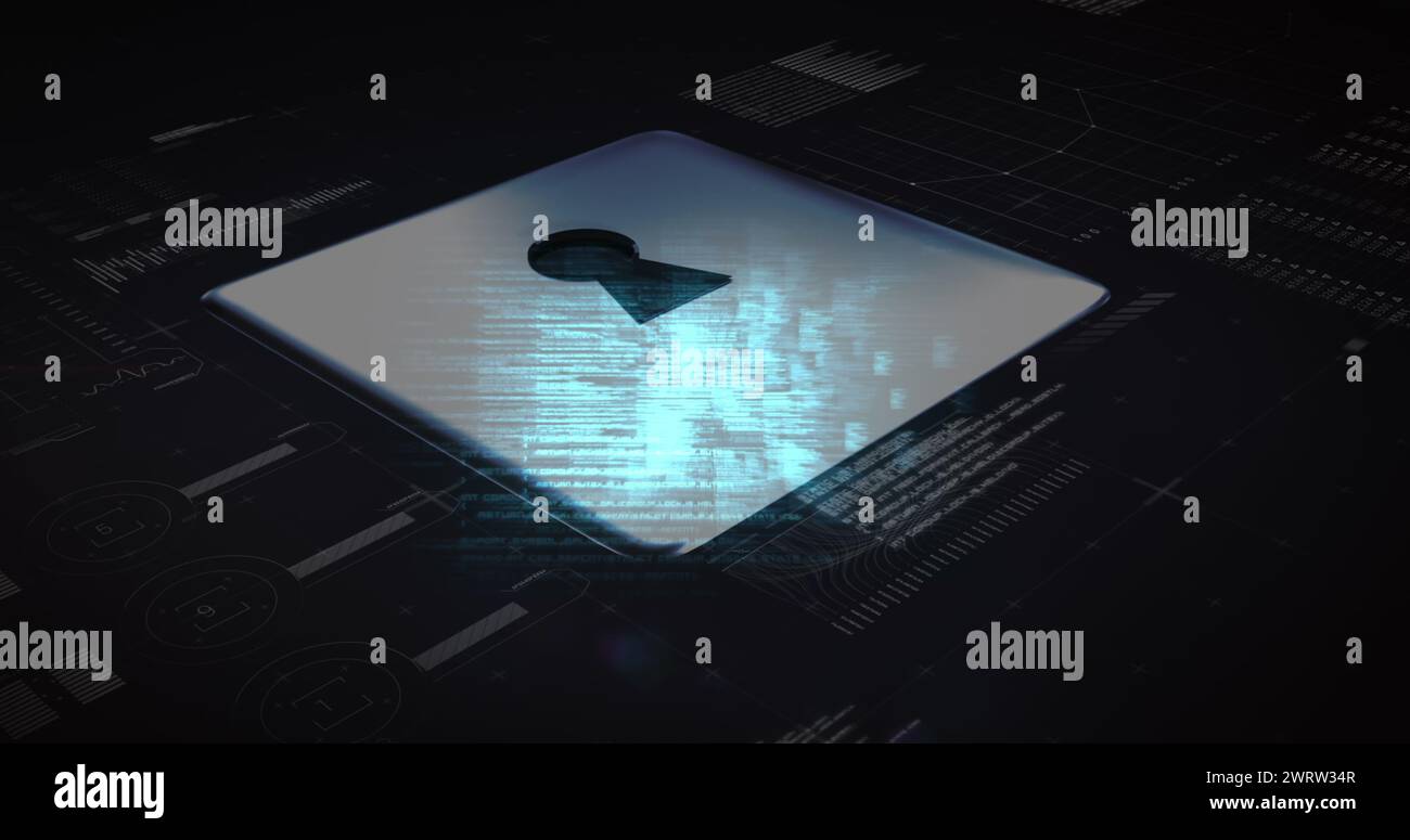 Image of data processing and padlock icon over server room Stock Photo ...