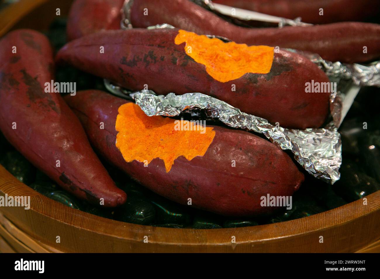 Japanese Sweet Potatoes (Yaki Imo) in a street food stall in Kyoto