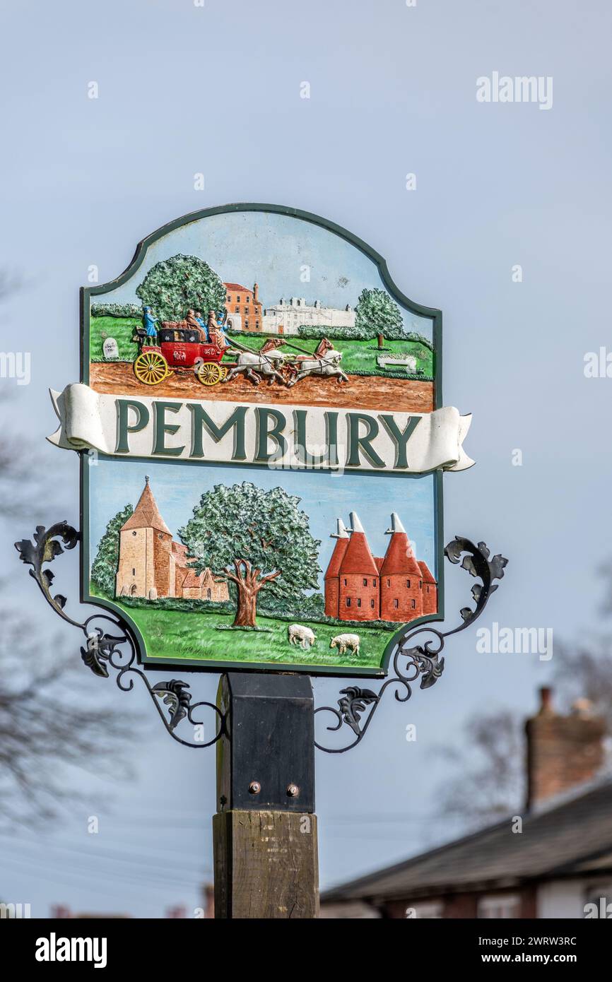 Pembury, March 14th 2024: The village sign for Pembury Stock Photo