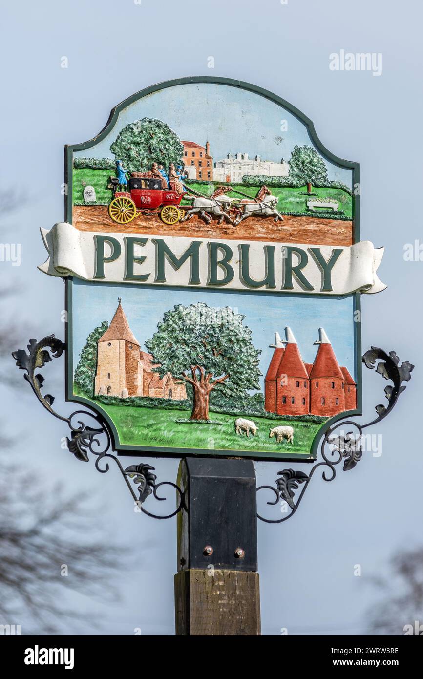 Pembury, March 14th 2024: The village sign for Pembury Stock Photo