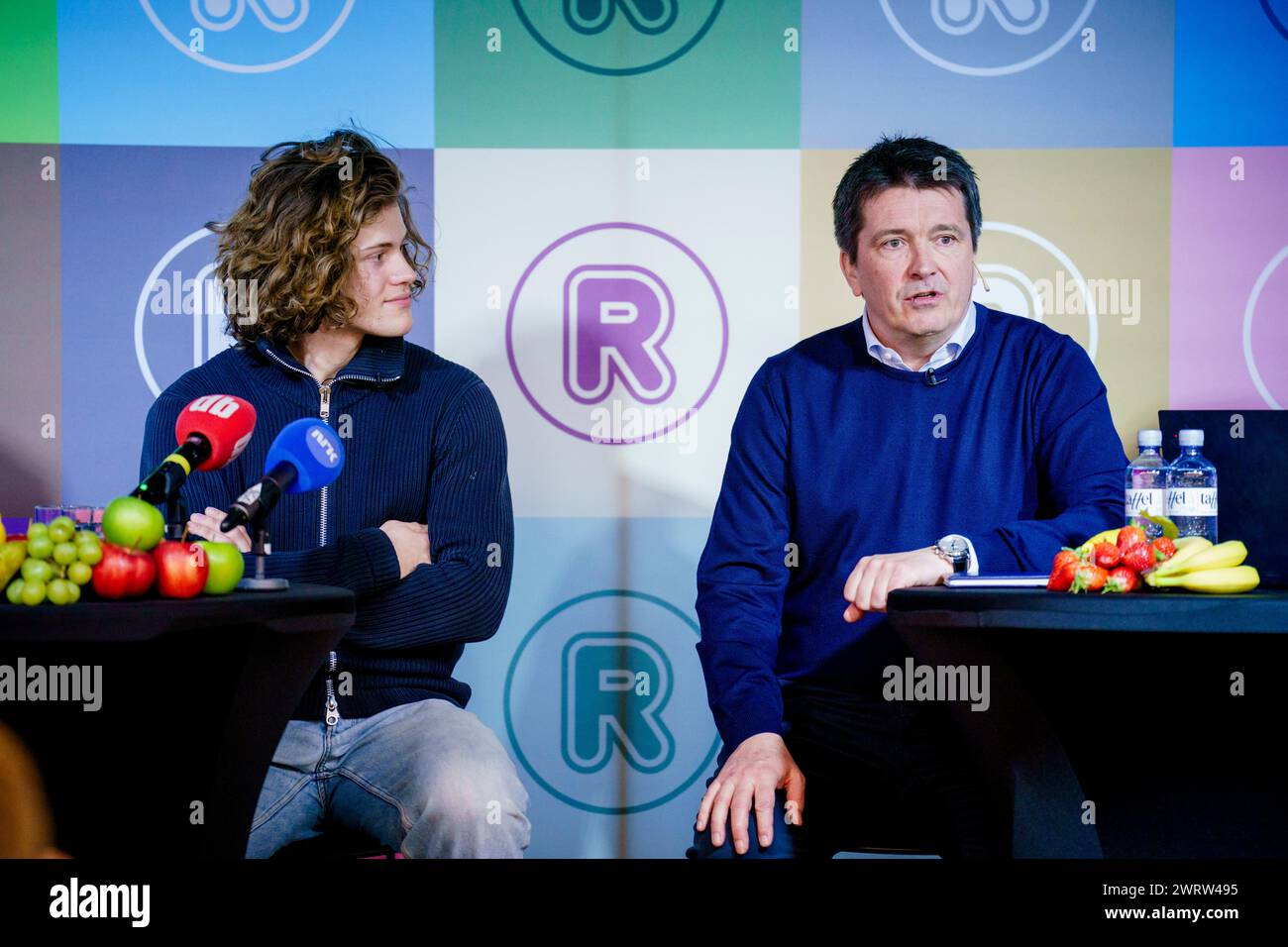 Oslo 20240314.Alpinist Lucas Braathen together with the head of the Reitan group, Ole Robert Reitan, at a press conference where they talk about the collaboration. Photo: Stian Lysberg Solum / NTB Stock Photo