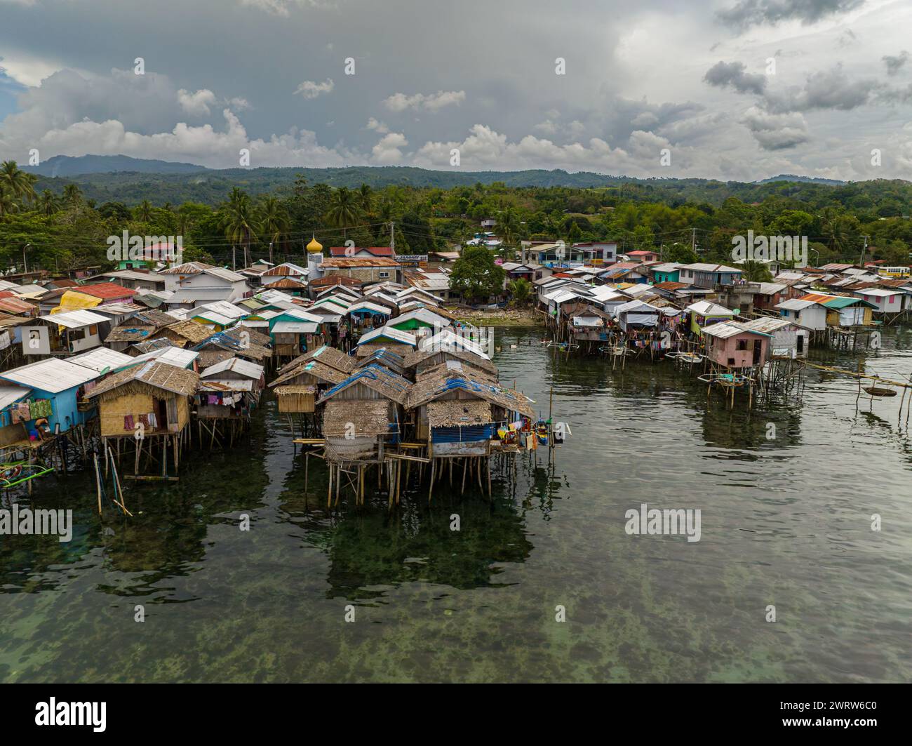 Wooden houses on stilts in Zamboanga. Mindanao, Philippines. Drone view. Stock Photo