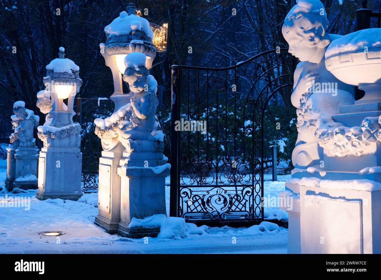 Illuminated Christmas angels, Karlovy Vary, Czech Republic Stock Photo