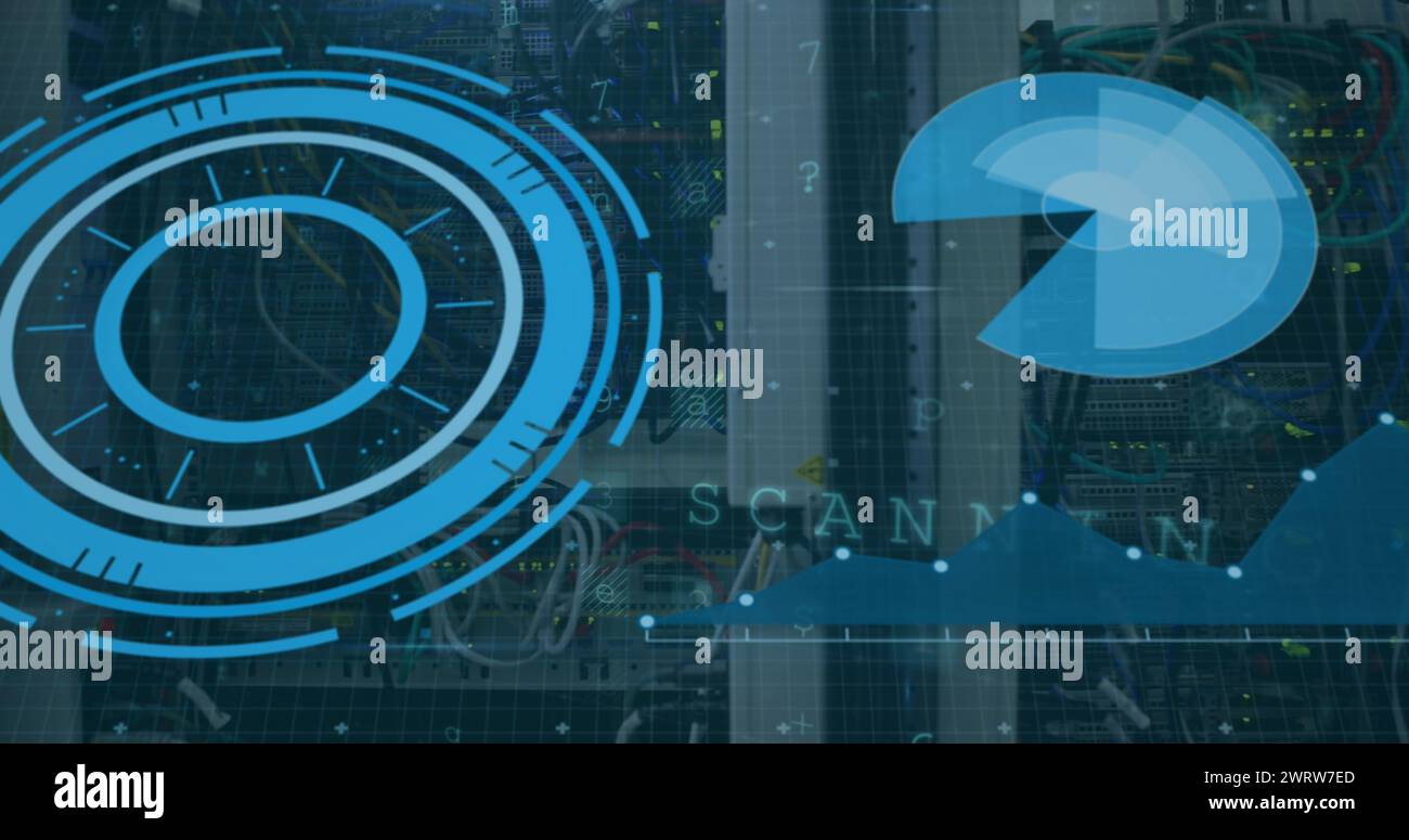 Image of data processing on digital screen over servers Stock Photo - Alamy