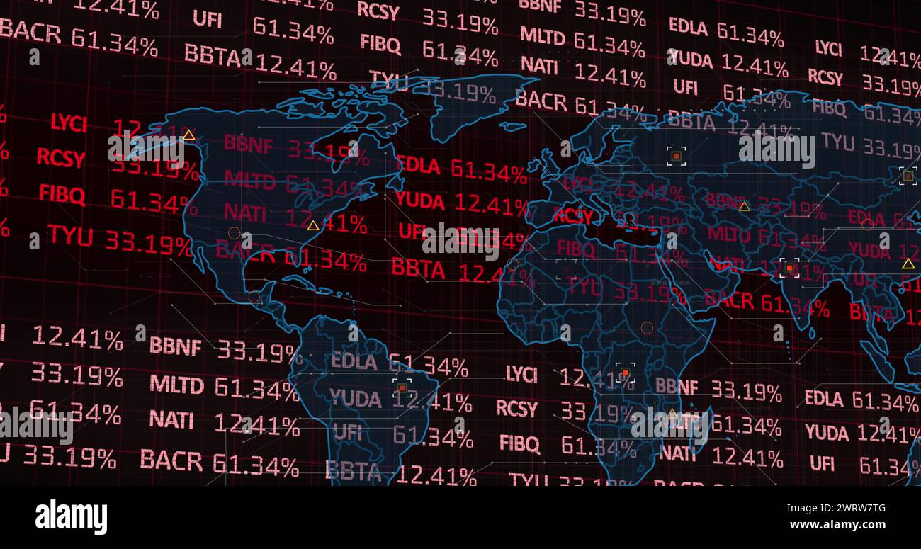 Image of financial data processing and statistics over world map on ...