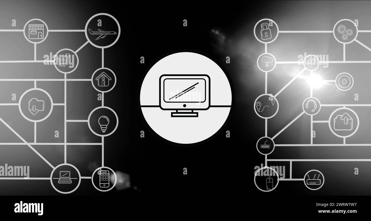 Image of business icons over computer Stock Photo - Alamy