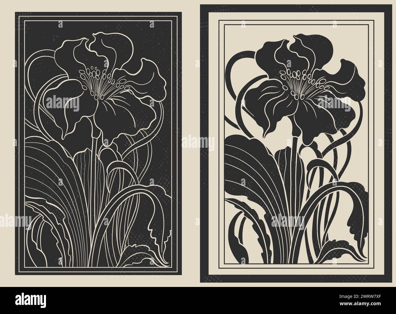 Art nouveau style flower plant motif template. 1920-1930 years vintage ...