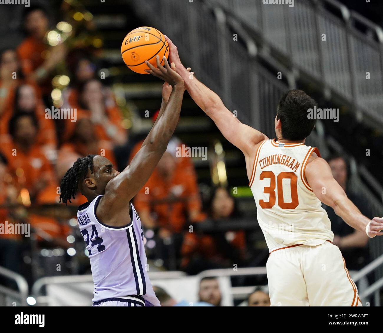 MAR 13 2024: Kansas State Wildcats forward Arthur Kaluma (24) has a ...