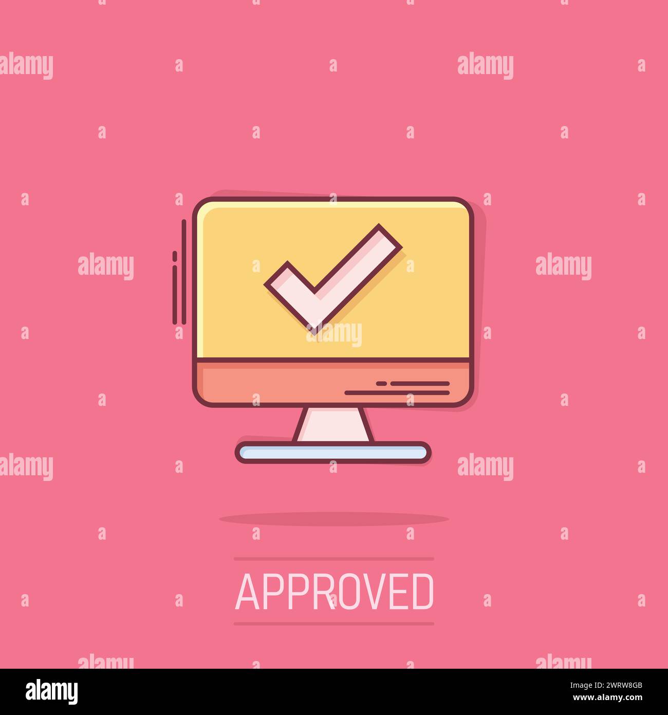 Computer check mark icon in comic style. Survey approval cartoon vector ...