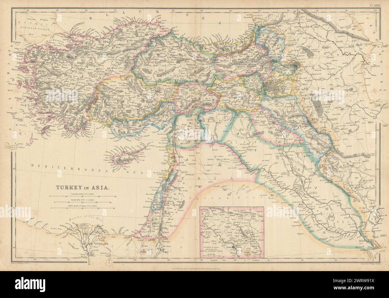 Turkey in Asia. Mosul Assyrian Cities. Koordistan/Kurdistan. HUGHES 1860 map Stock Photo
