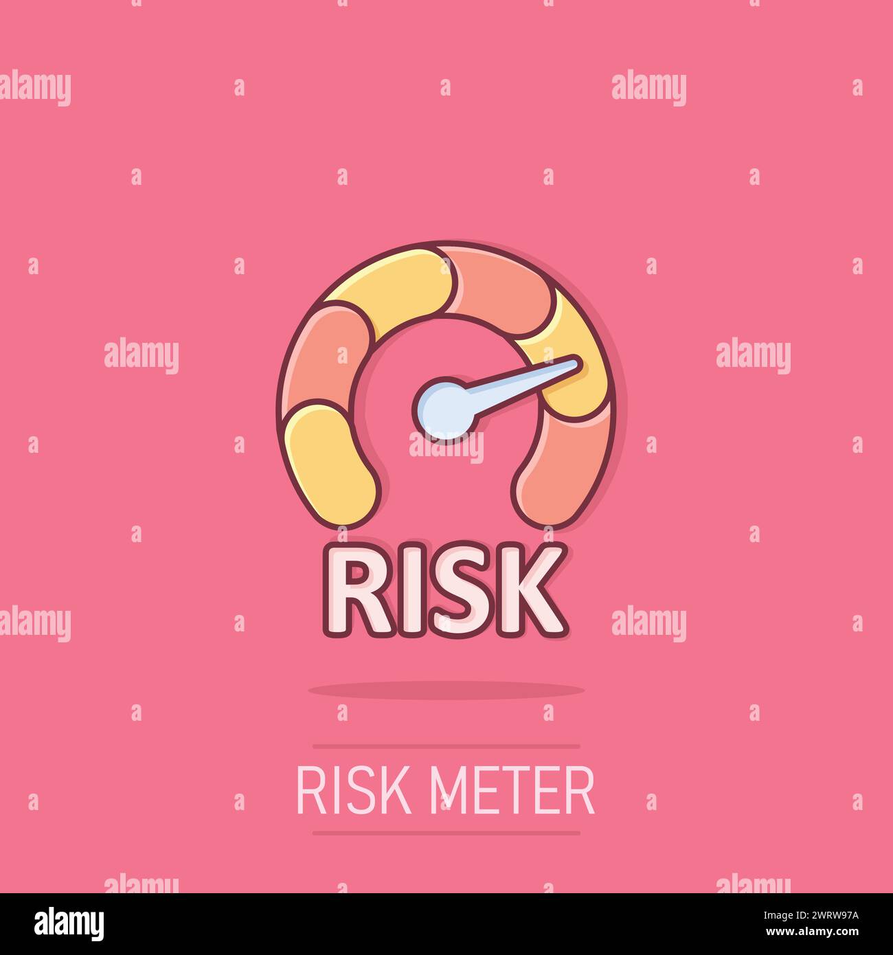 Risk meter icon in comic style. Rating indicator cartoon vector ...