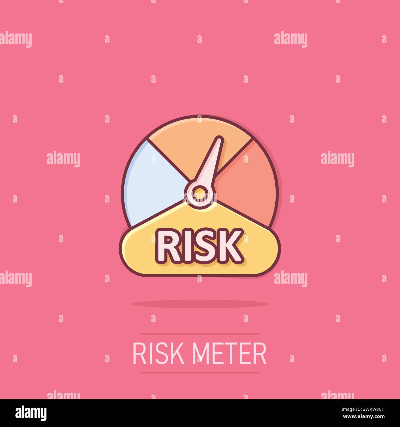 Risk meter icon in comic style. Rating indicator cartoon vector ...