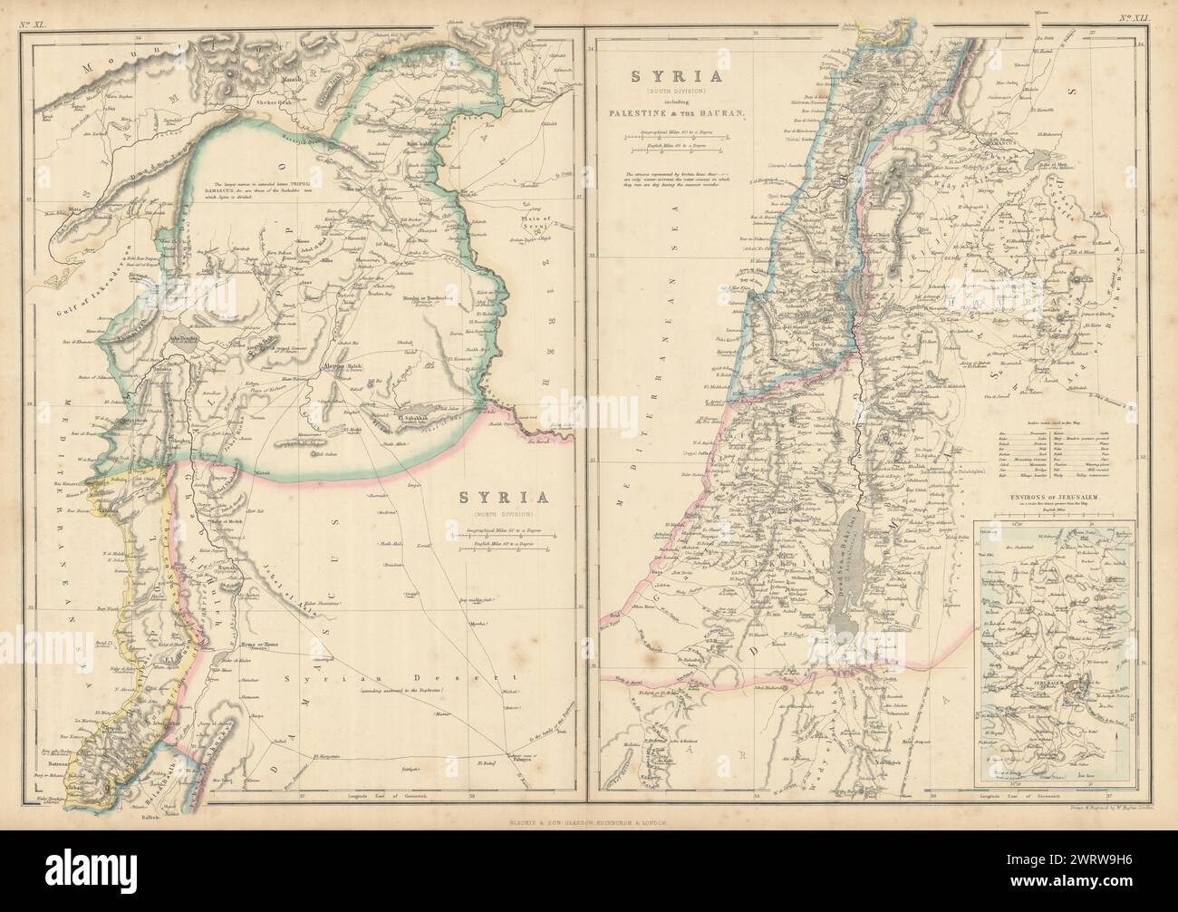 Syria including Palestine & the Hauran. Lebanon Beirut Israel. HUGHES 1860 map Stock Photo