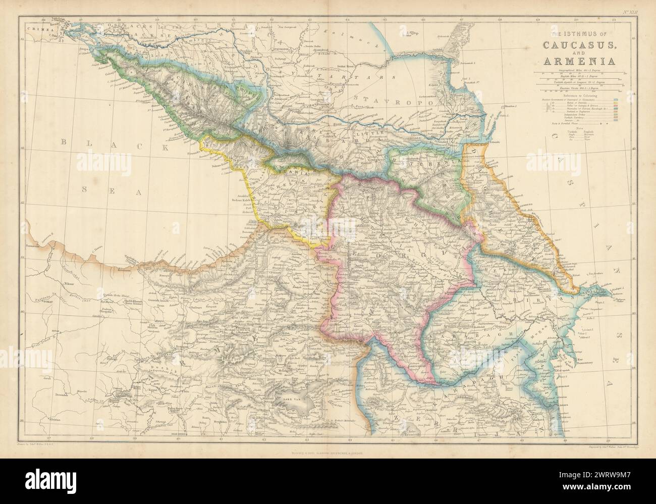 The Isthmus of Caucasus & Armenia by Edward Weller. Georgia Azerbaijan 1860 map Stock Photo