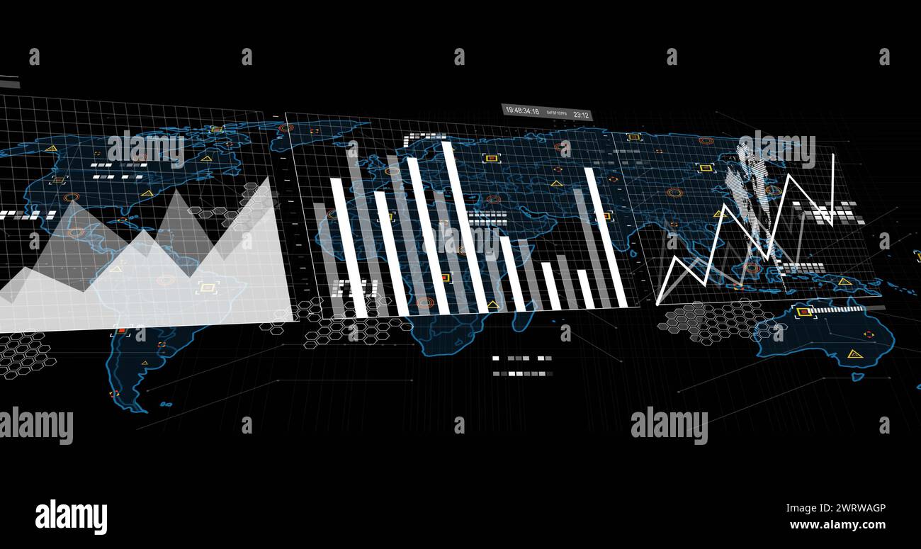Image of financial data processing over world map Stock Photo - Alamy