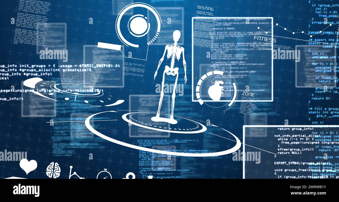 Image of medical icons over data processing on black background Stock ...