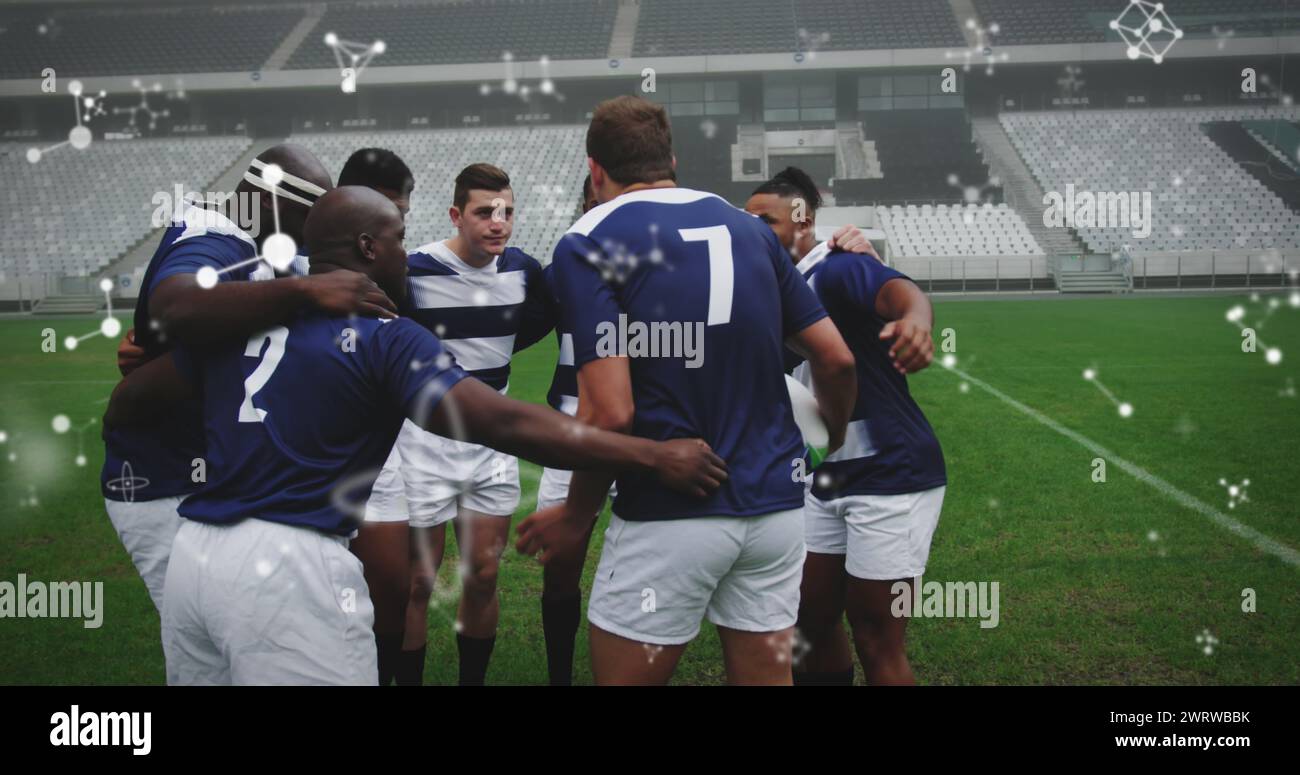 Image of chemical structures over male rugby players at stadium Stock ...