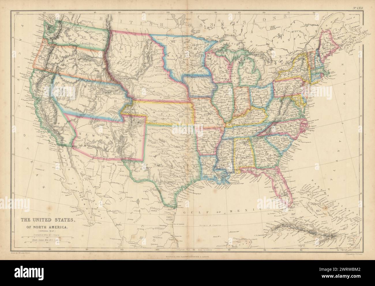 United States of North America. Early territorial boundaries. LOWRY 1860 map Stock Photo