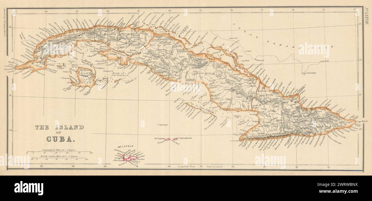 The Island of Cuba & the Cayman Islands. LOWRY 1860 old antique map plan chart Stock Photo