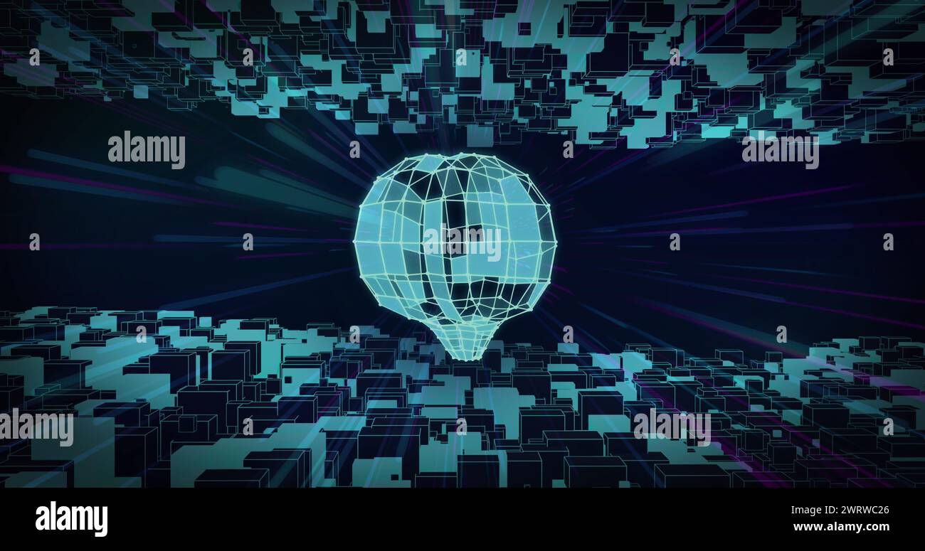 Image of human brain, connections and blue neon light trails Stock ...