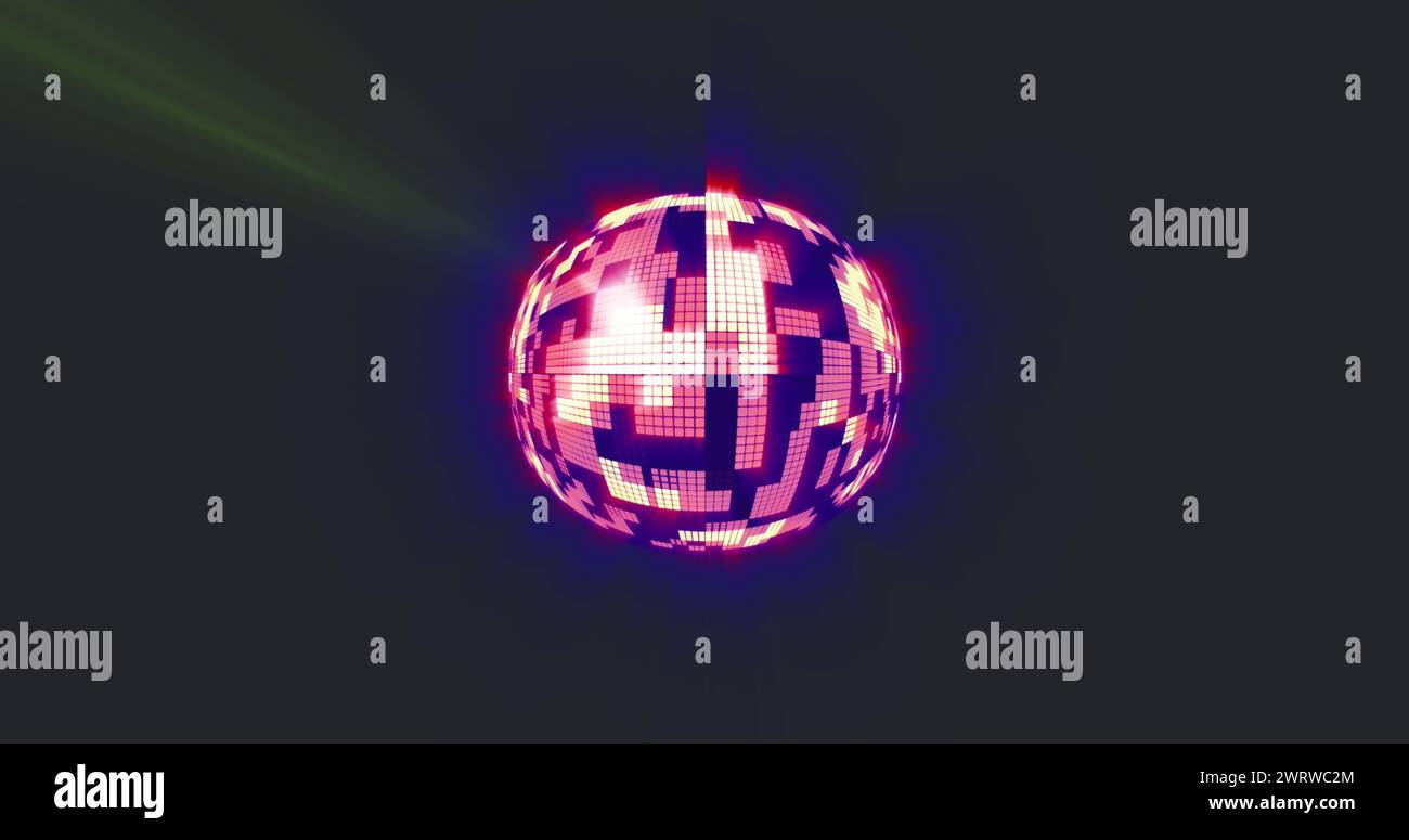 Image of spinning mirror ball and blue neon light trails on black background Stock Photo Alamy